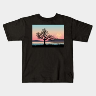 Pastel Sunset 20 Sided Polyhedral Dice Sun Dead Tree Landscape Kids T-Shirt